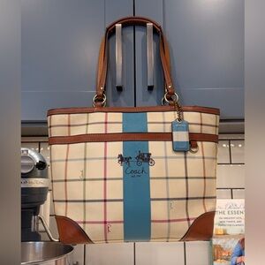 Coach 2008 Tattersall Heritage Blue Stripe Shoulder Bag